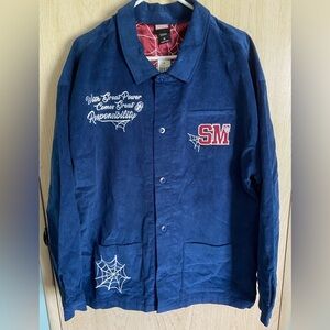 Marvel Spider-Man Embroidered Icons Corduroy Chore Jacket Navy Size XL NWT